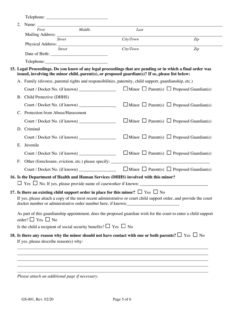 Form GS-001 Petition to Appoint Guardian of Minor - Maine, Page 5