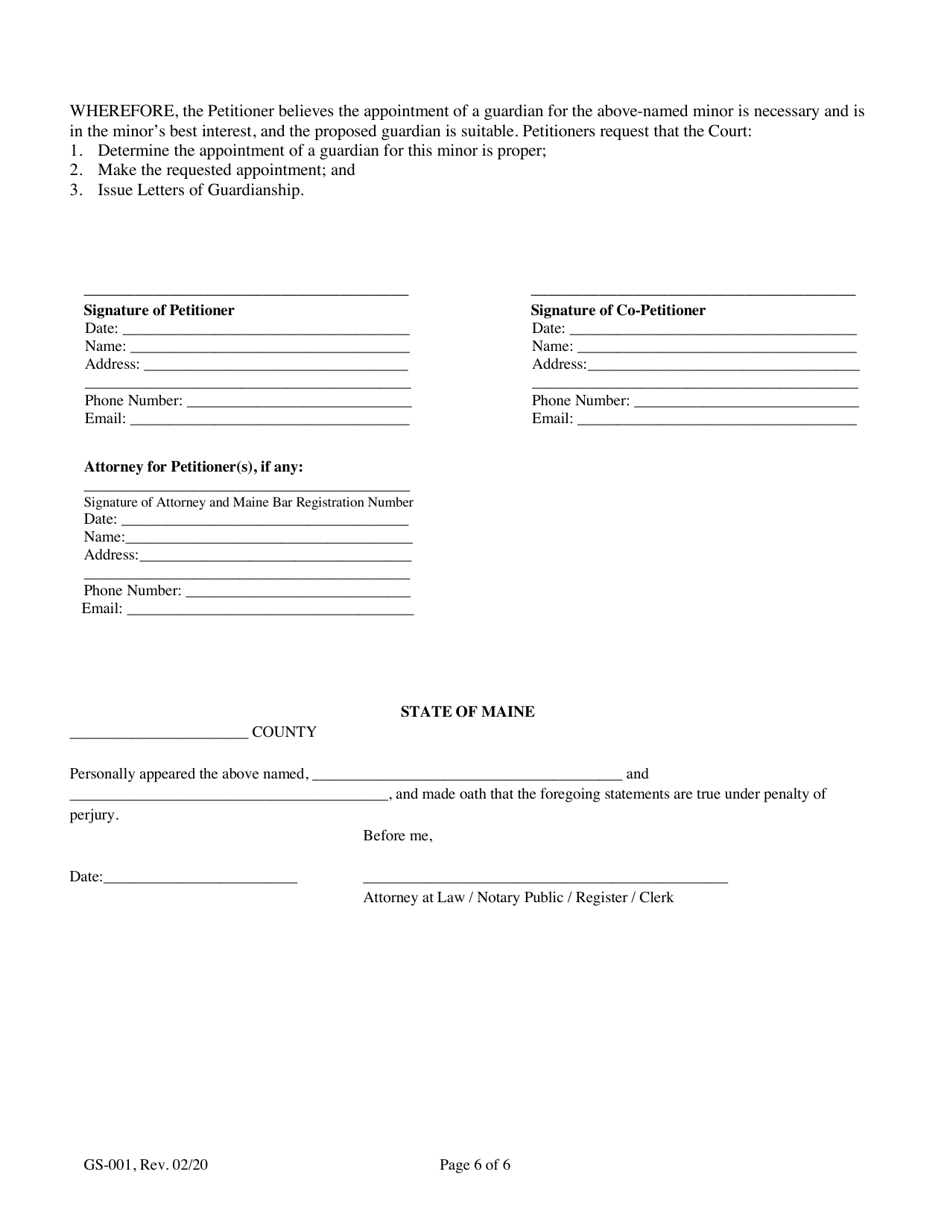 Form GS-001 Petition to Appoint Guardian of Minor - Maine, Page 6