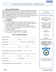 Application for Enrollment - Hope Program - Maine