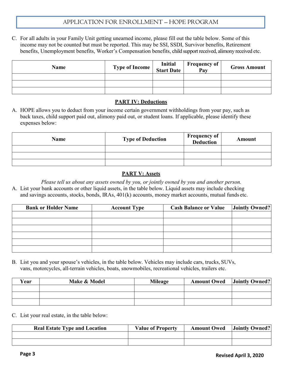 Application for Enrollment - Hope Program - Maine, Page 3