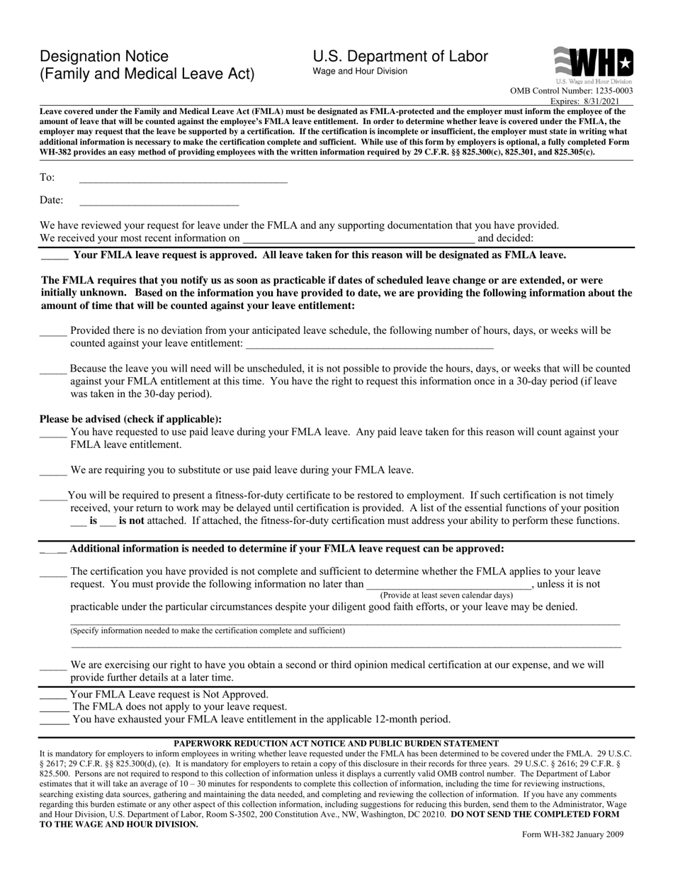 Form WH-382 Designation Notice (Family and Medical Leave Act), Page 1