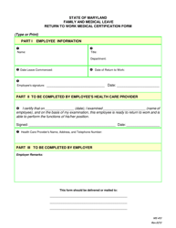 Document preview: Form MS413 Return to Work Medical Certification Form - Maryland