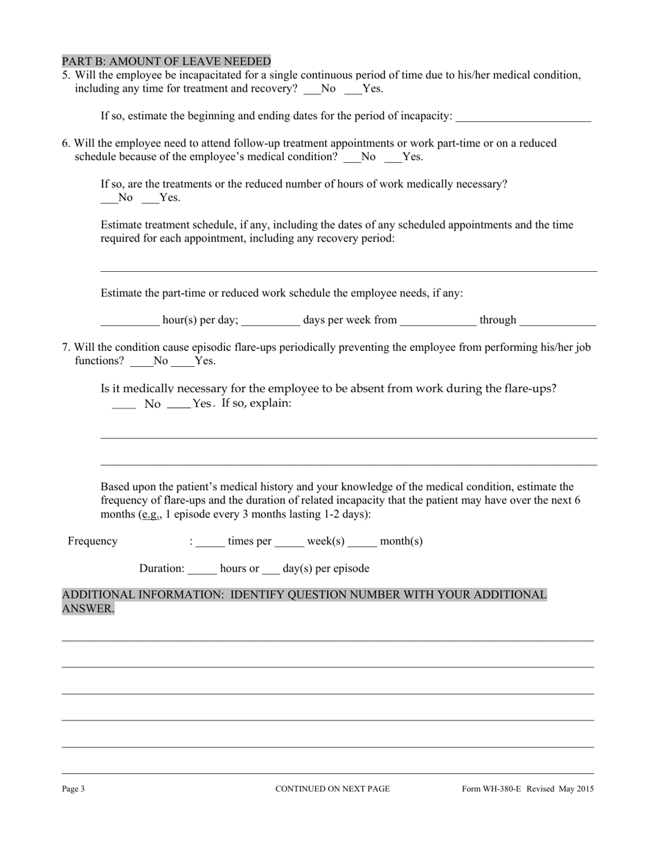 Form WH-380-E Certification of Health Care Provider for Employees Serious Health Condition (Family and Medical Leave Act), Page 3