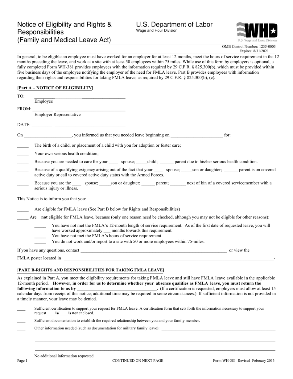 Form WH381 Fill Out, Sign Online and Download Fillable PDF