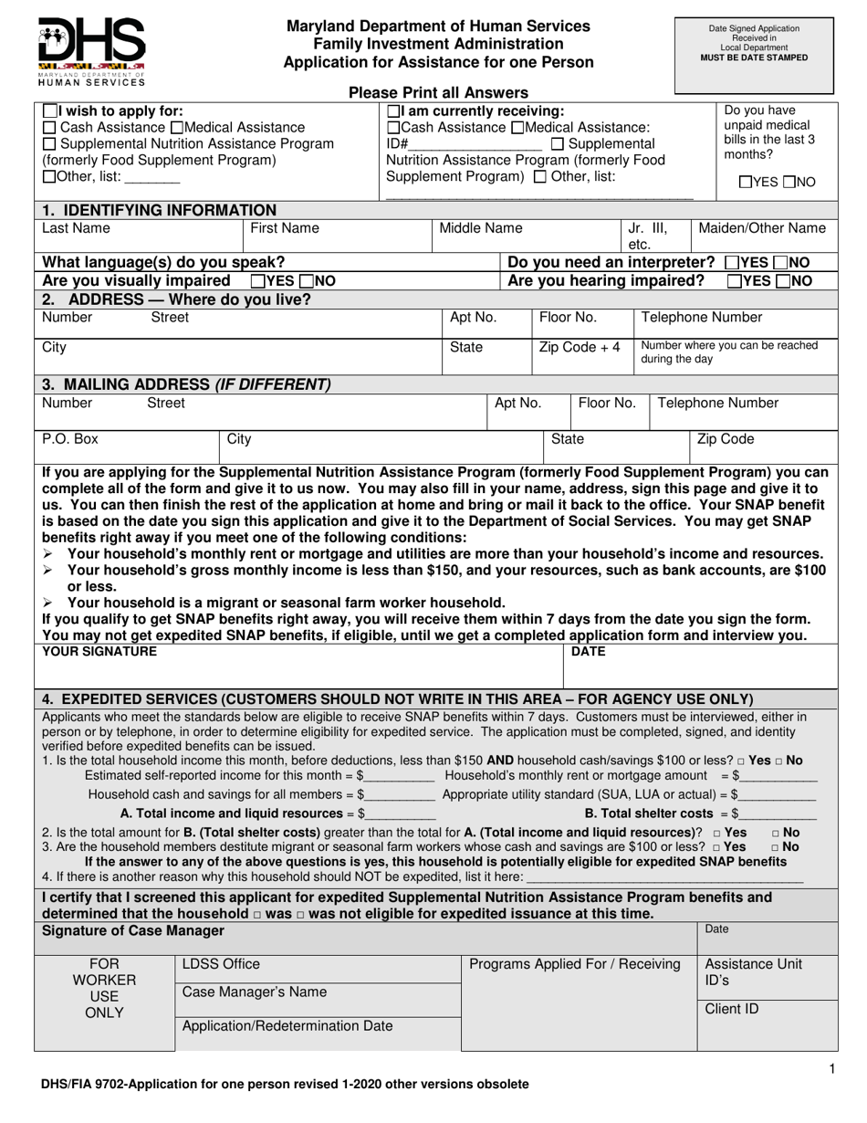 Form DHS FIA9702 Fill Out Sign Online And Download Printable PDF Maryland Templateroller