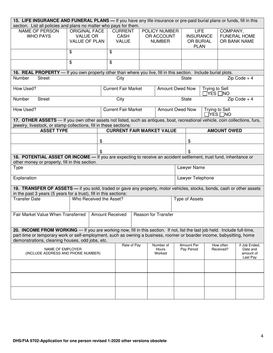 Form DHS / FIA9702 Application for Assistance for One Person - Maryland, Page 4