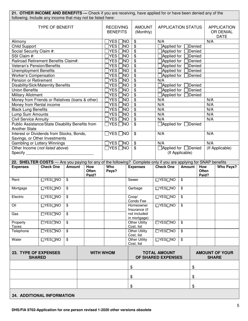 Form DHS / FIA9702 Application for Assistance for One Person - Maryland, Page 5
