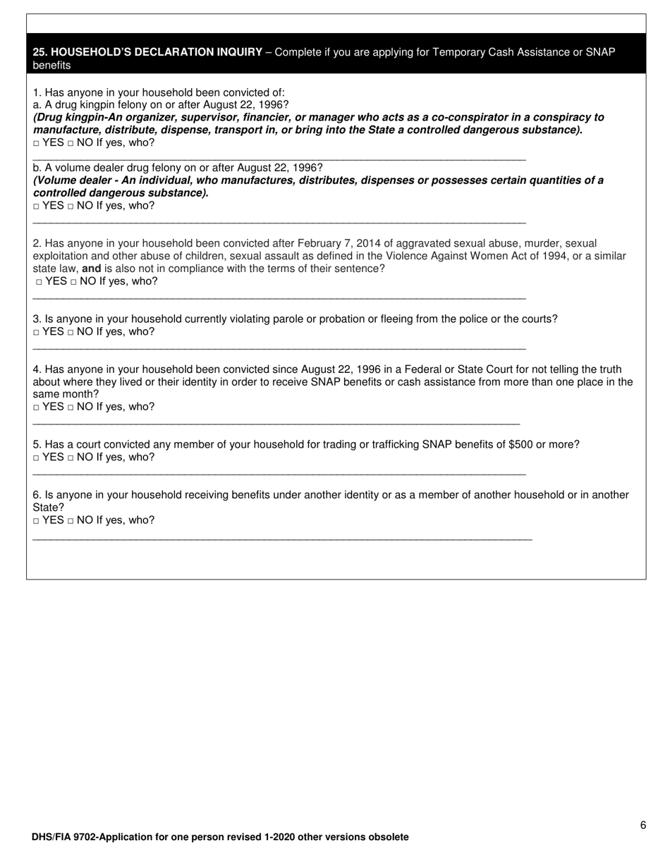 Form DHS / FIA9702 Application for Assistance for One Person - Maryland, Page 6