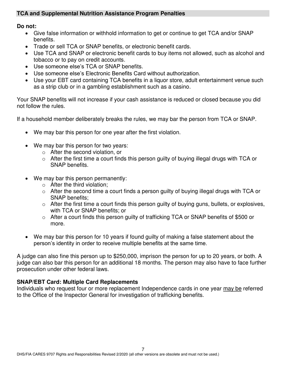 Form DHS / FIA CARES9707 Rights and Responsibilities - Maryland, Page 7