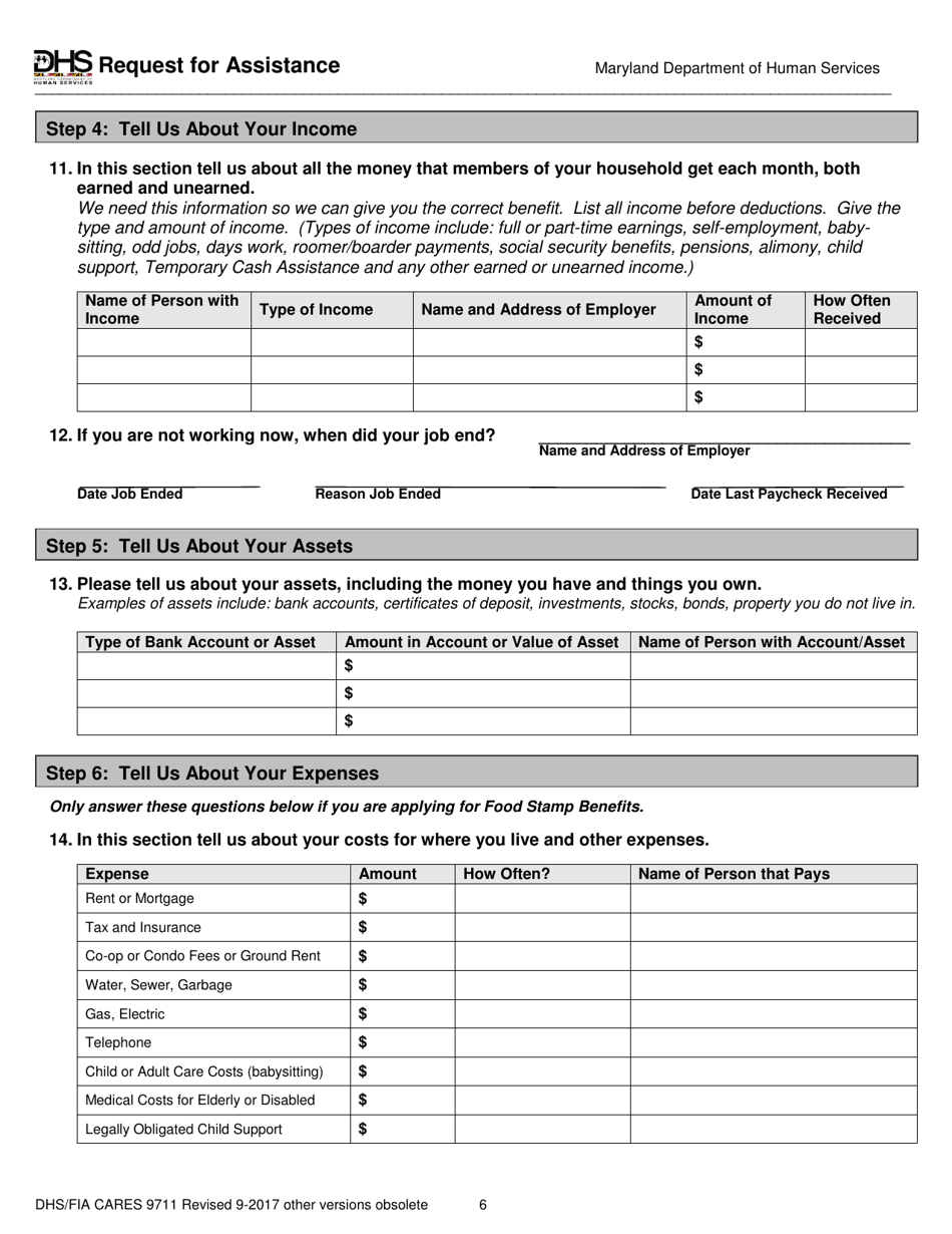 Form DHS / FIA CARES9711 Request for Assistance - Maryland, Page 6
