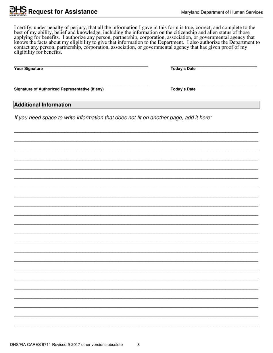 Form DHS / FIA CARES9711 Request for Assistance - Maryland, Page 8
