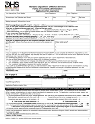 Form DHS/FIA CARES9701 &quot;Family Investment Administration Application for Assistance&quot; - Maryland