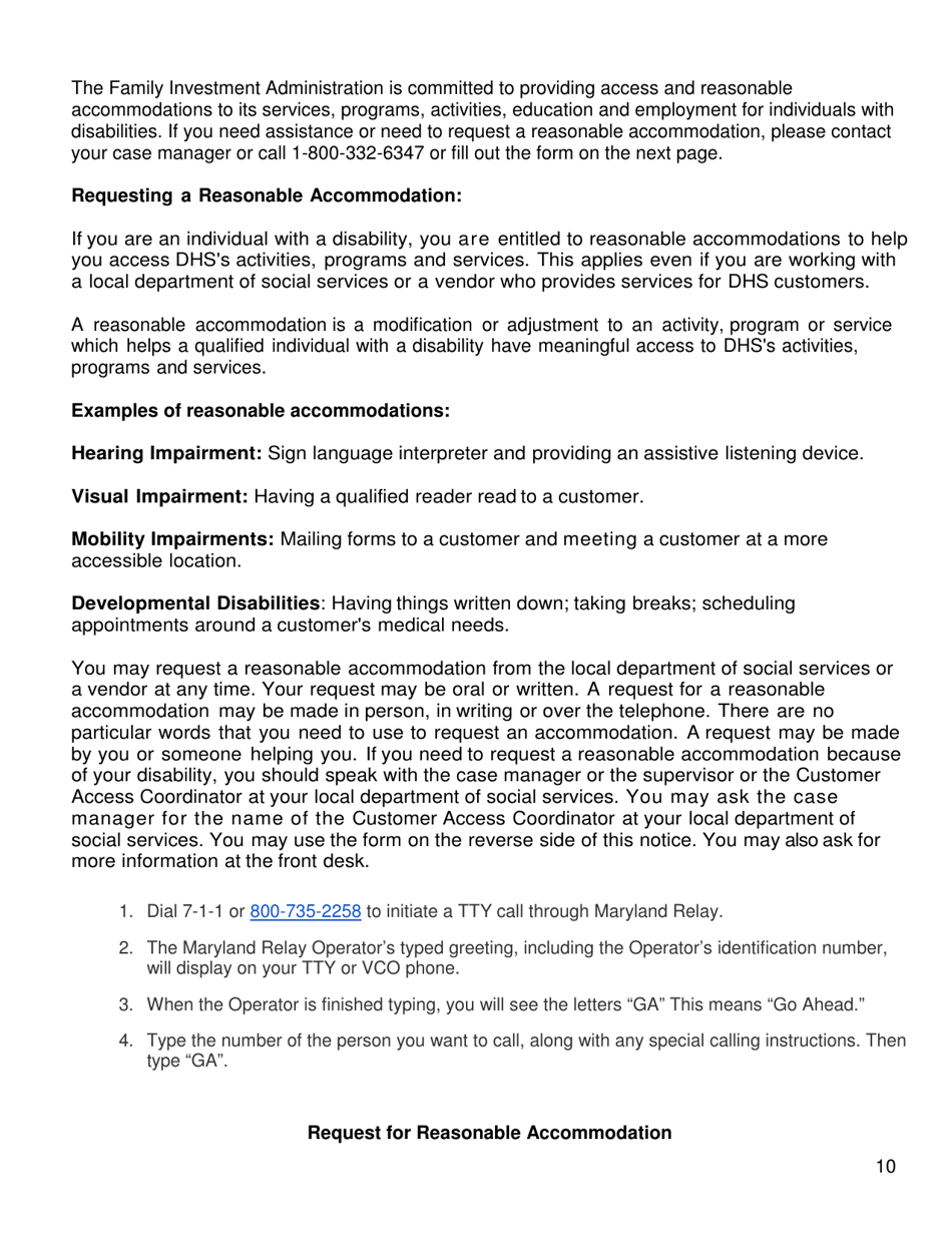 Form DHS / FIA CARES9701 Family Investment Administration Application for Assistance - Maryland, Page 10