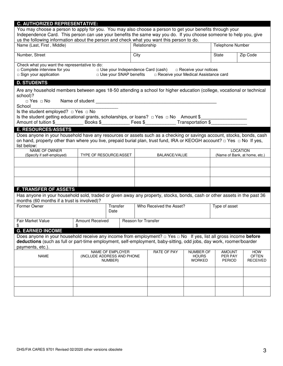 Form DHS/FIA CARES9701 - Fill Out, Sign Online and Download Printable ...