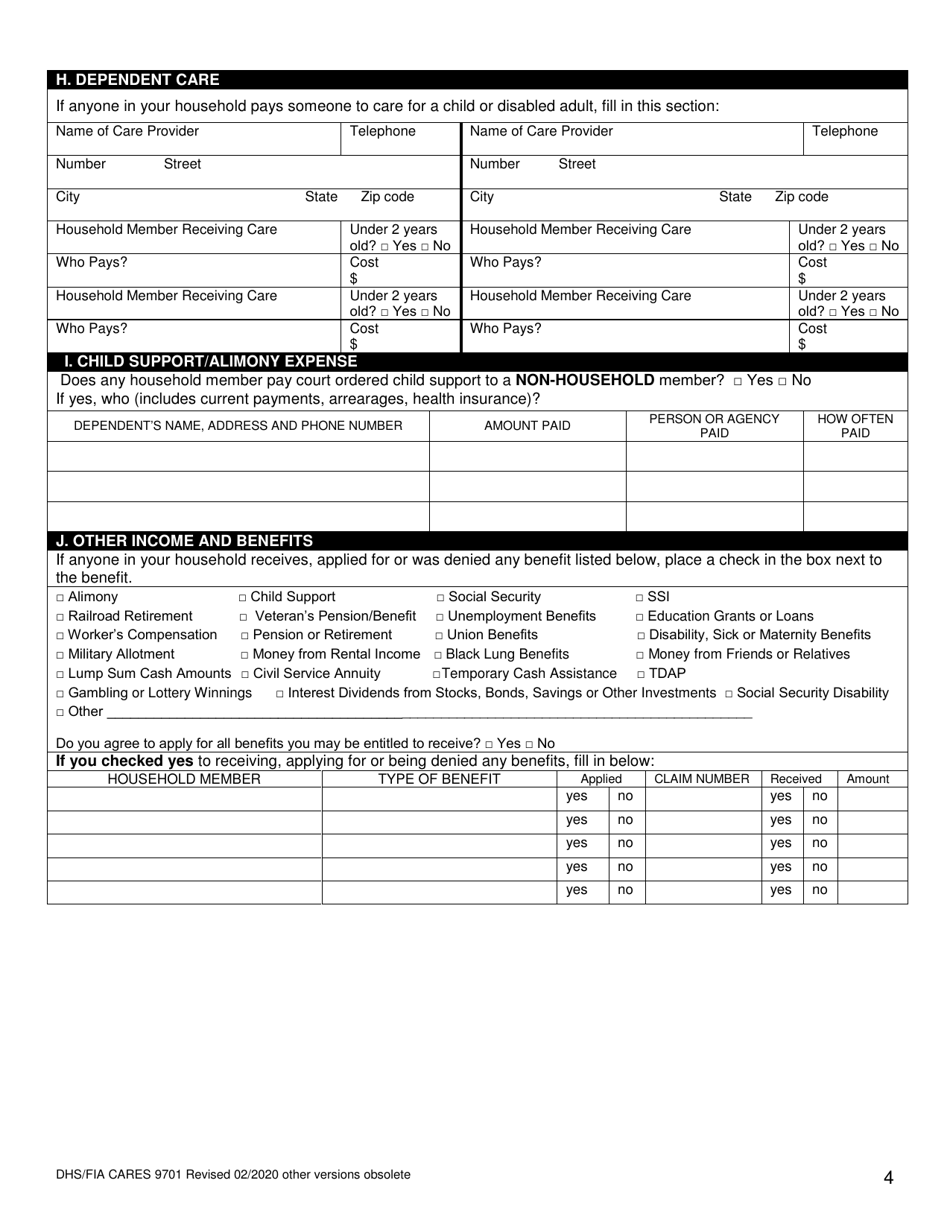 Form DHS/FIA CARES9701 - Fill Out, Sign Online and Download Printable ...