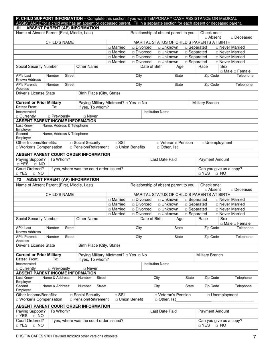 Form DHS/FIA CARES9701 - Fill Out, Sign Online and Download Printable ...