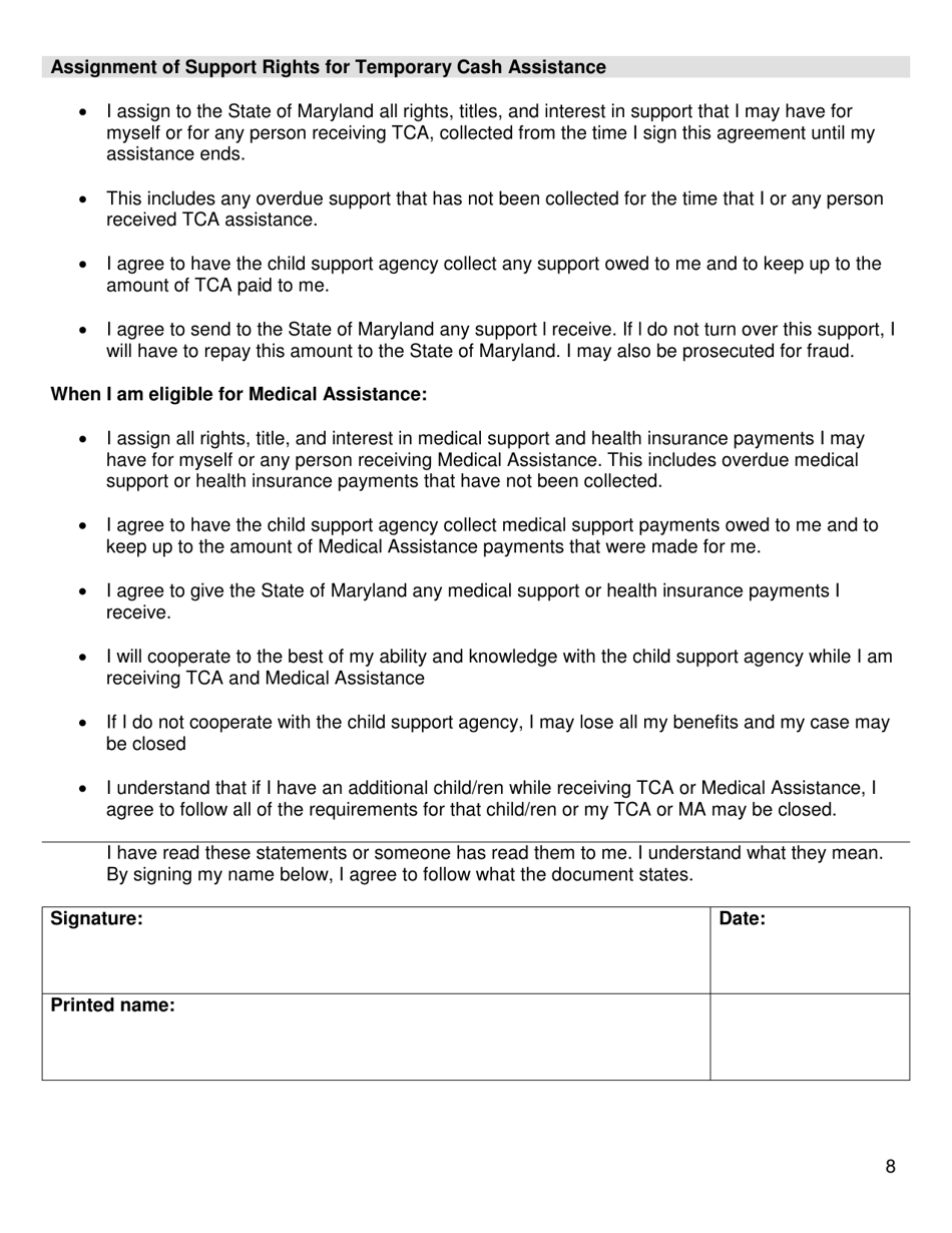 Form DHS / FIA CARES9701 Family Investment Administration Application for Assistance - Maryland, Page 8