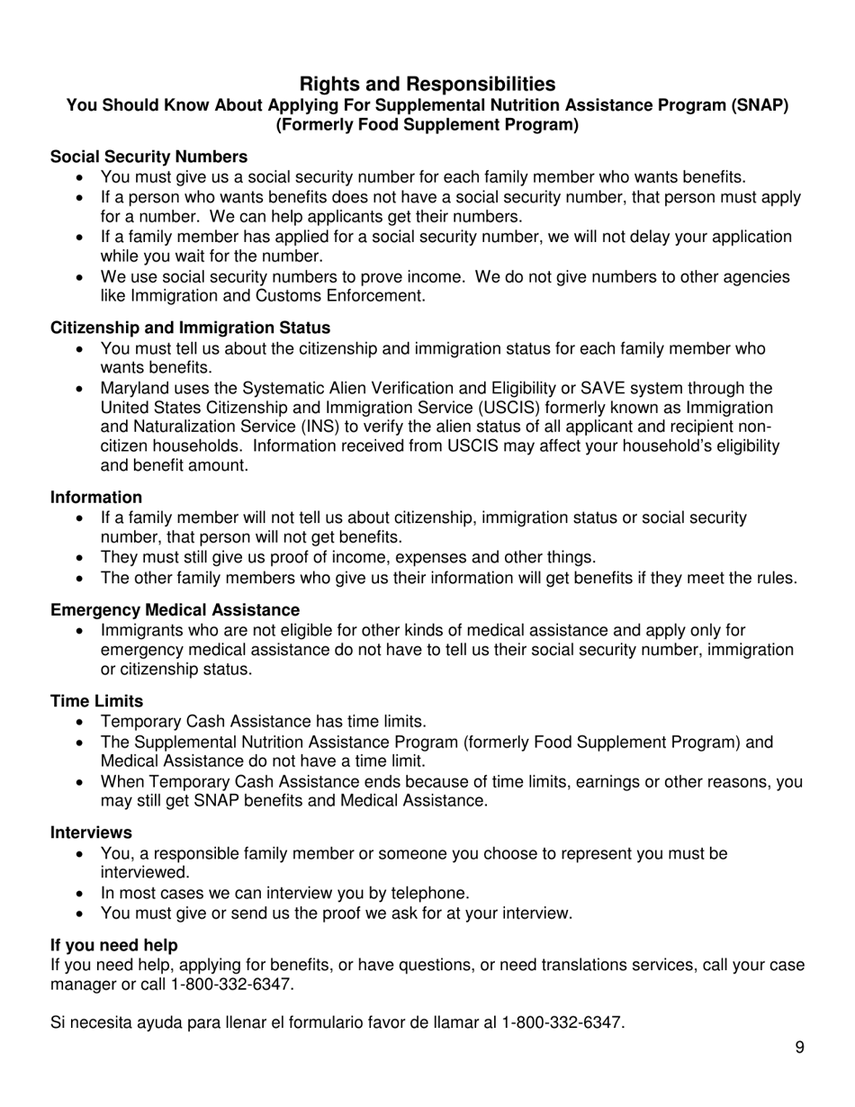 Form DHS / FIA CARES9701 Family Investment Administration Application for Assistance - Maryland, Page 9