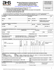 Form DHS/FIA9711 &quot;Elderly Simplified Application Project&quot; - Maryland