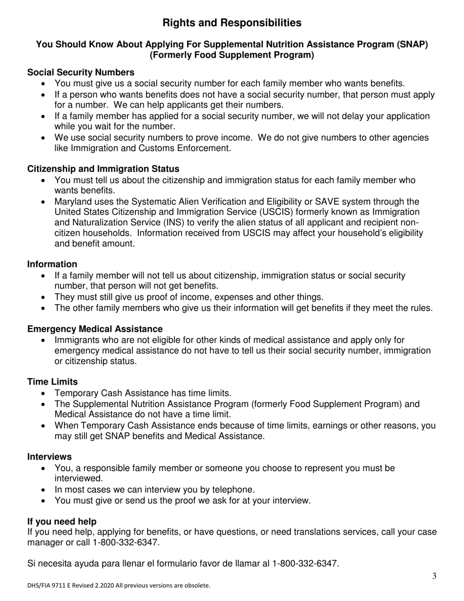 Form DHS / FIA9711 Elderly Simplified Application Project - Maryland, Page 3