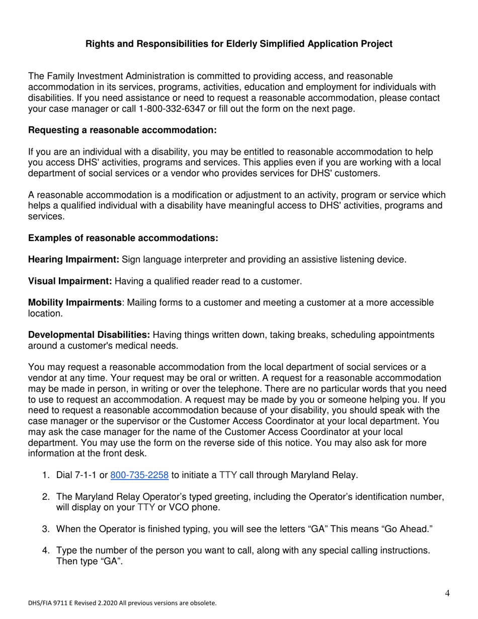 Form DHS / FIA9711 Elderly Simplified Application Project - Maryland, Page 4