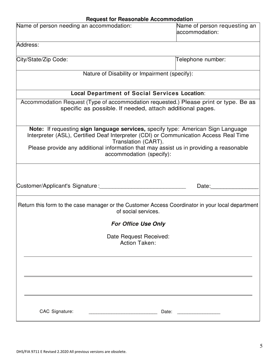 Form DHS / FIA9711 Elderly Simplified Application Project - Maryland, Page 5