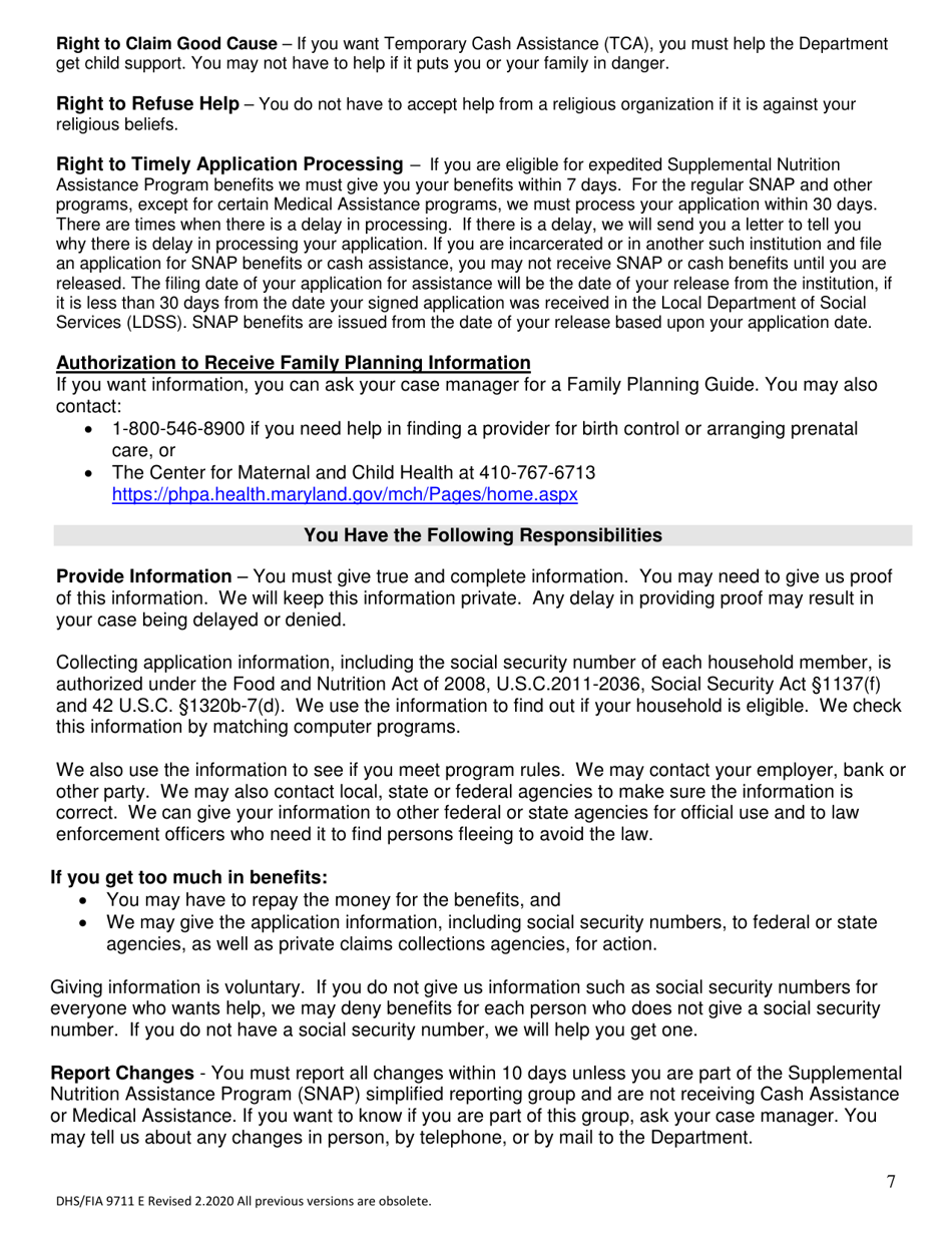 Form DHS / FIA9711 Elderly Simplified Application Project - Maryland, Page 7