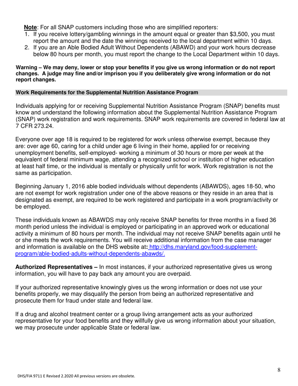 Form DHS / FIA9711 Elderly Simplified Application Project - Maryland, Page 8