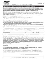 Form DL-200 Application to Provide Interpretation and/or Translation Services - Maryland