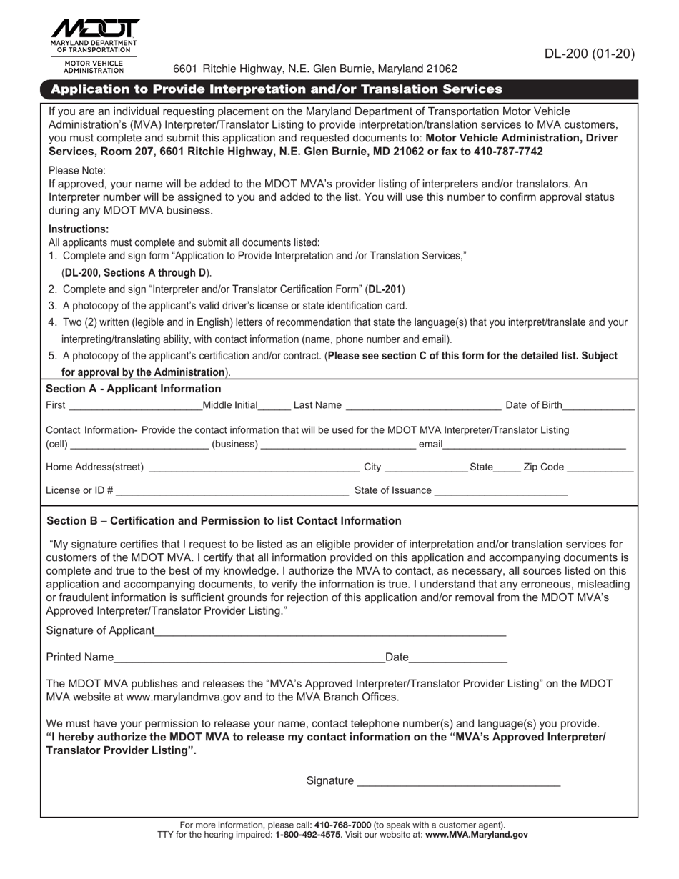 Form DL 200 Download Fillable PDF or Fill Online Application to Provide