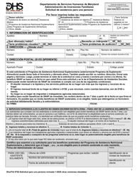 Formulario DHS/FIA9702 &quot;Solicitud De Asistencia Para Una Persona&quot; - Maryland (Spanish)