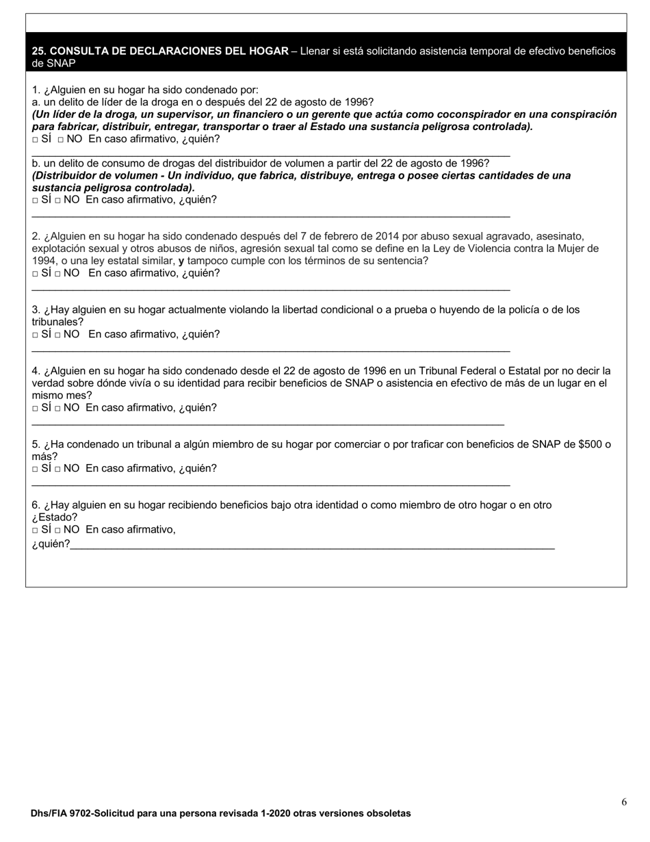 Formulario DHS / FIA9702 Solicitud De Asistencia Para Una Persona - Maryland (Spanish), Page 6