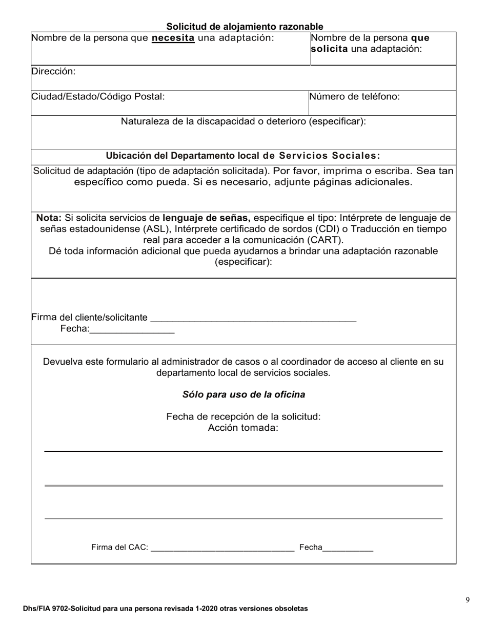 Formulario DHS / FIA9702 Solicitud De Asistencia Para Una Persona - Maryland (Spanish), Page 9