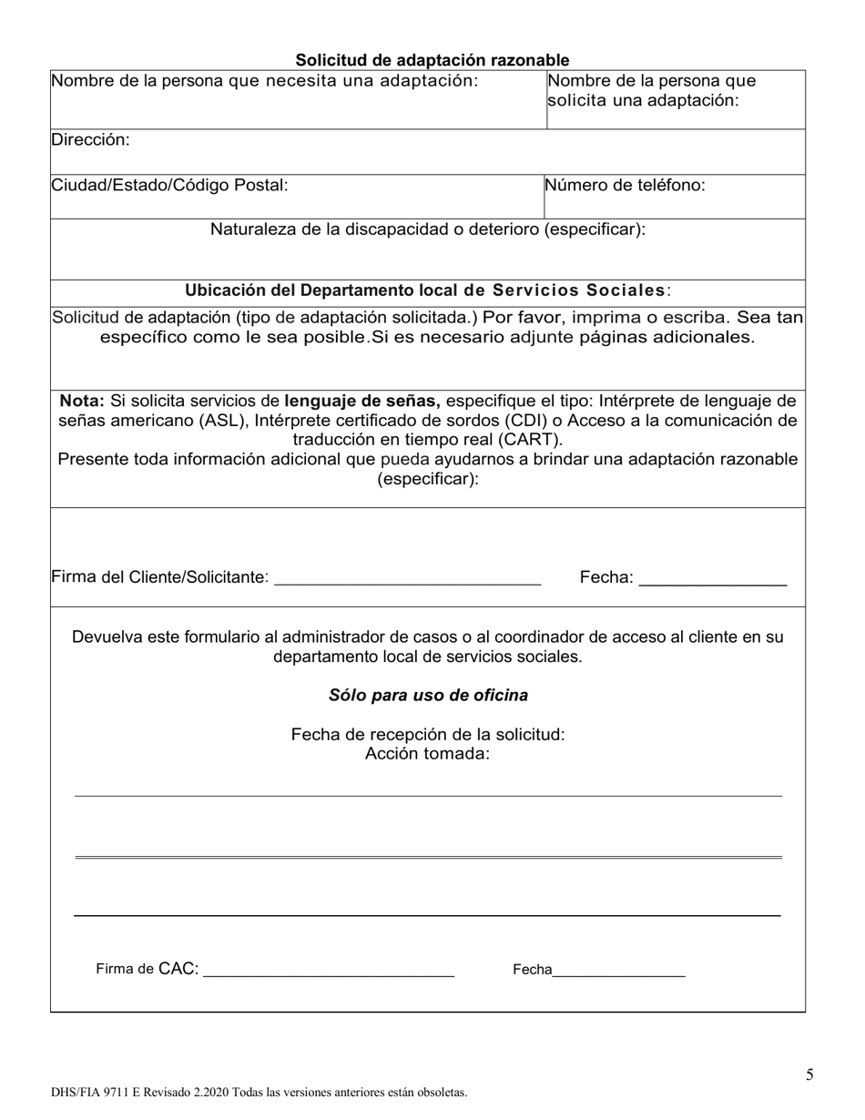 Formulario DHS / FIA9711 Proyecto De Solicitud Simplificada Para Ancianos - Maryland (Spanish), Page 5