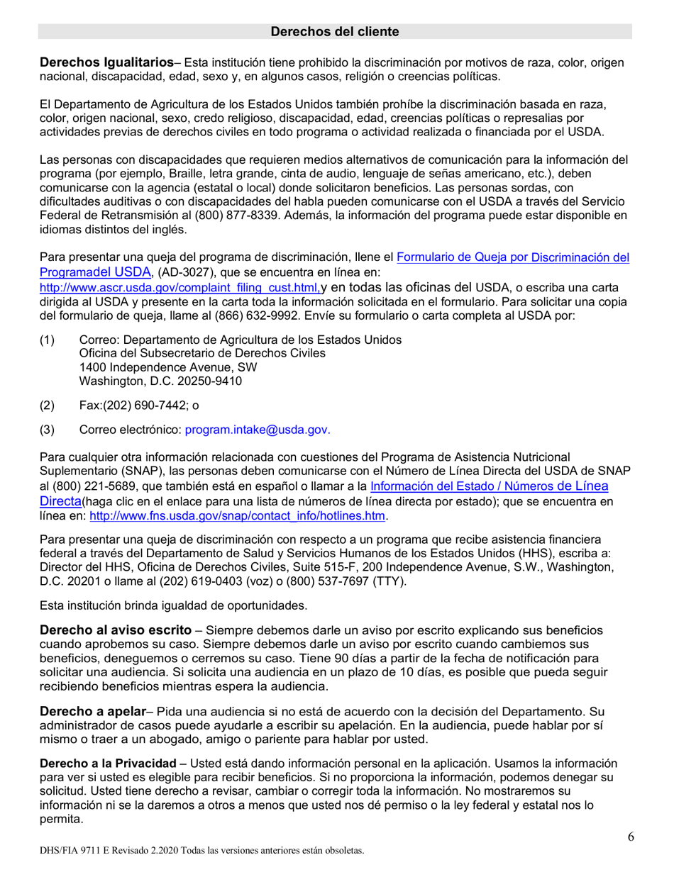 Formulario DHS / FIA9711 Proyecto De Solicitud Simplificada Para Ancianos - Maryland (Spanish), Page 6