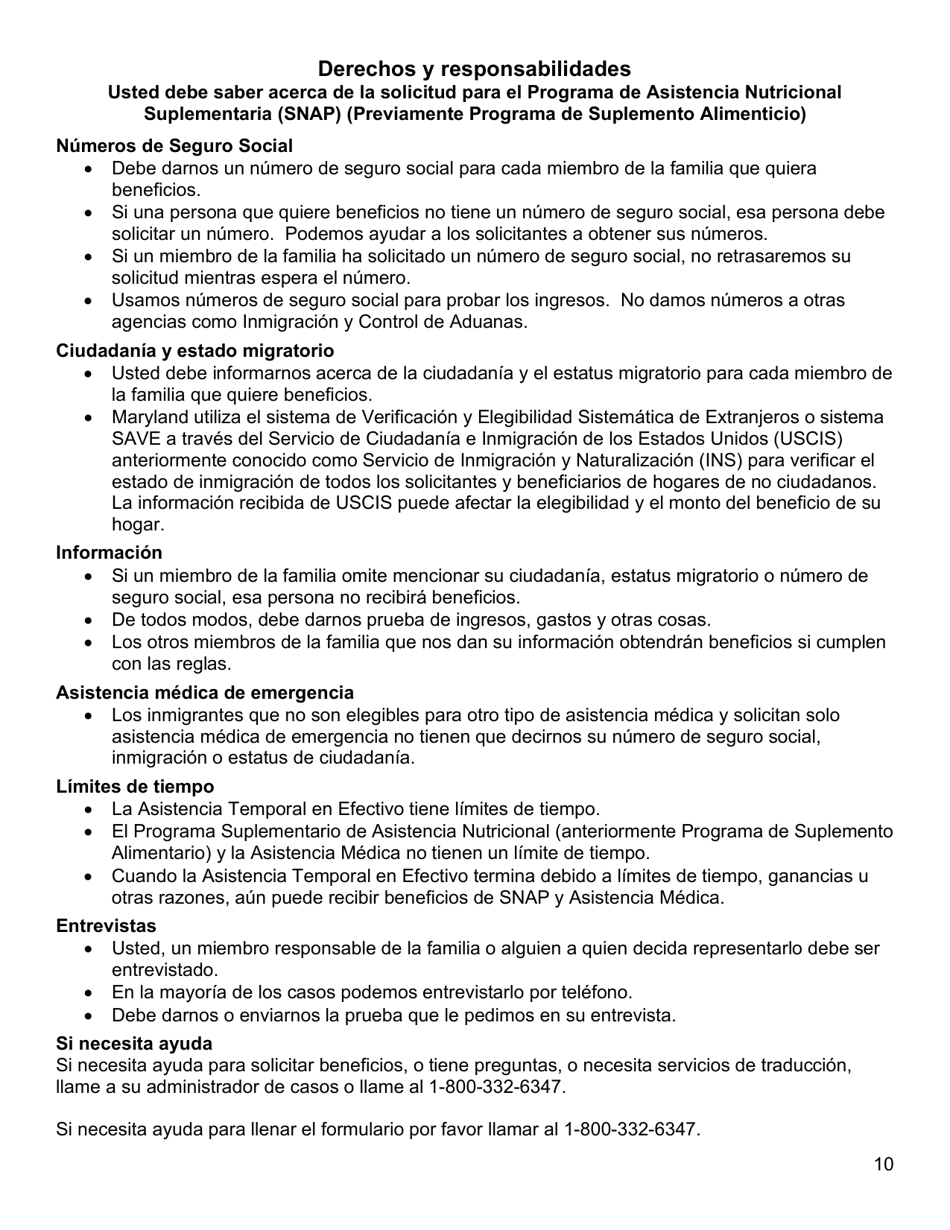 Formulario DHS / FIA CARES9701 Administracion De Inversiones Familiares Solicitud De Asistencia - Maryland (Spanish), Page 10