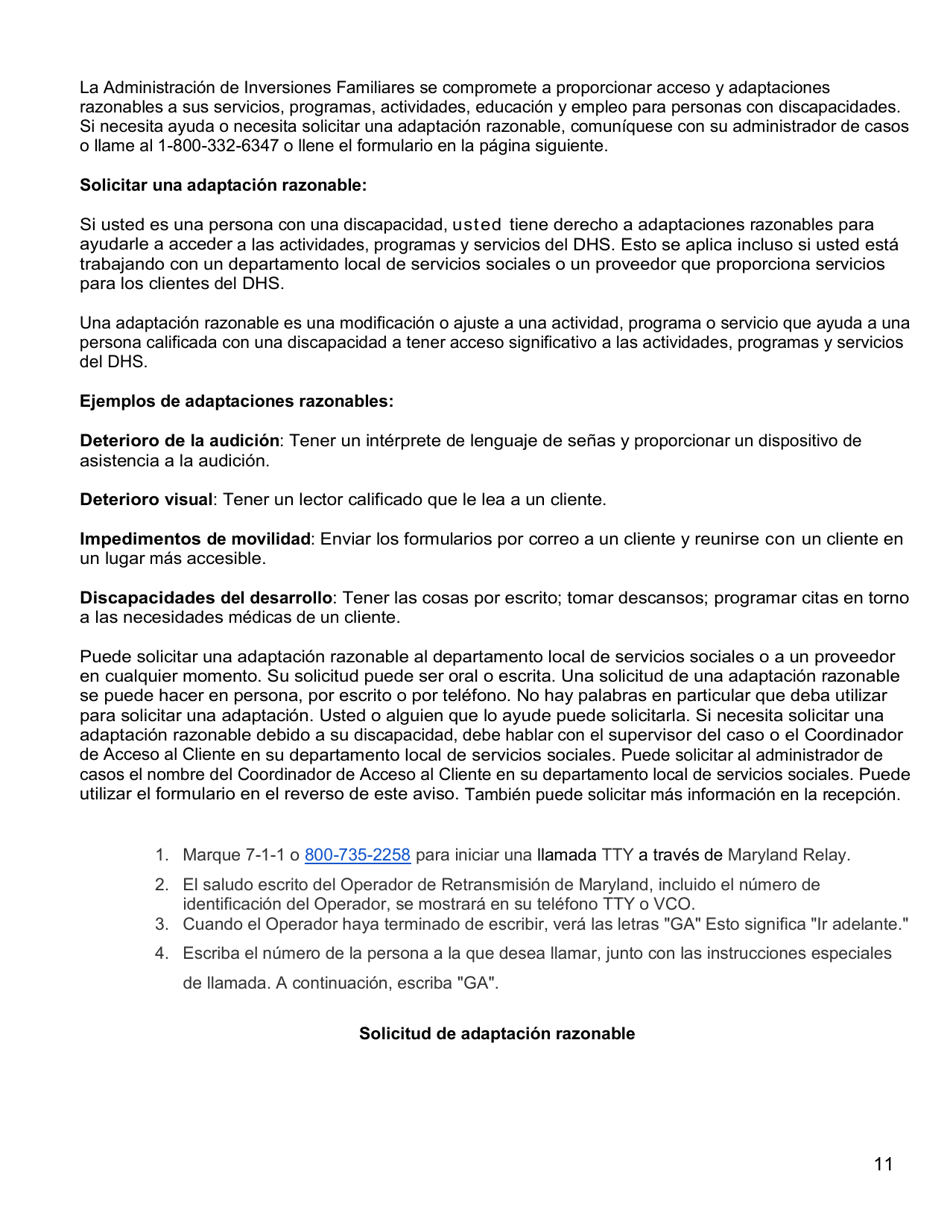 Formulario DHS / FIA CARES9701 Administracion De Inversiones Familiares Solicitud De Asistencia - Maryland (Spanish), Page 11