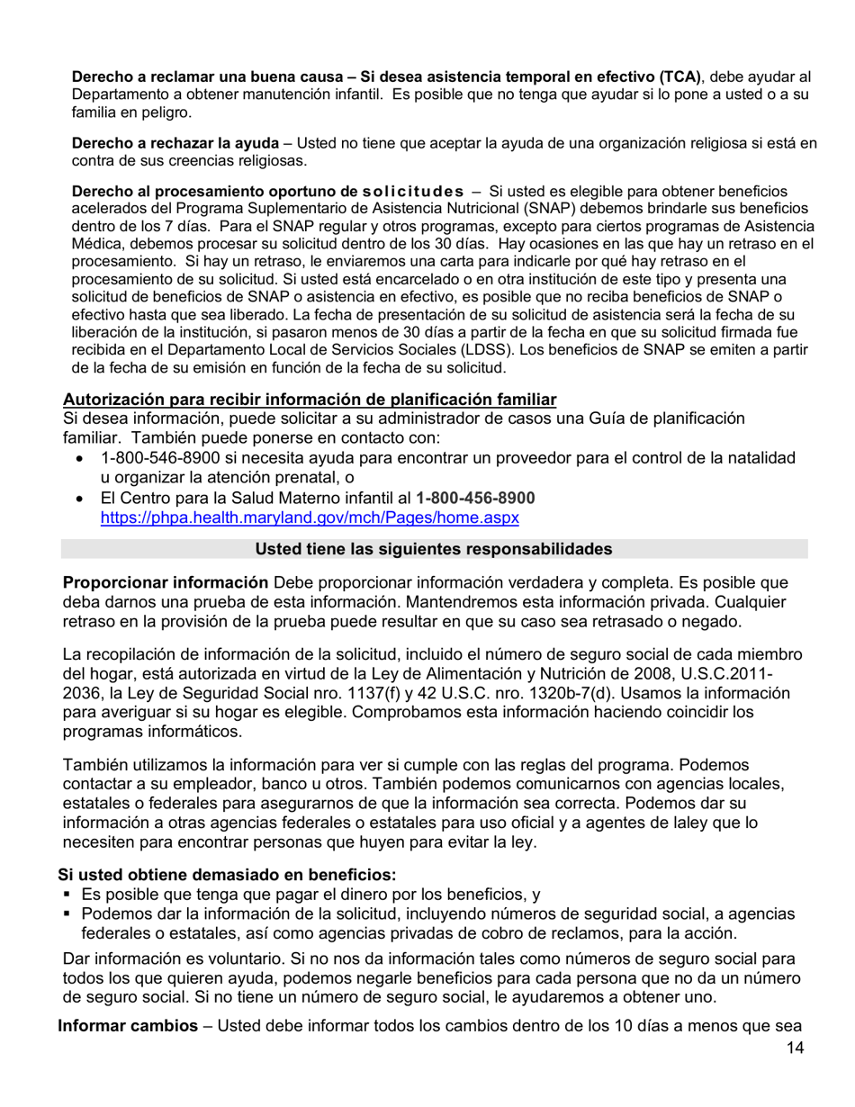 Formulario DHS / FIA CARES9701 Administracion De Inversiones Familiares Solicitud De Asistencia - Maryland (Spanish), Page 14