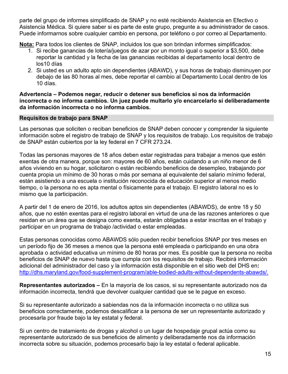 Formulario DHS / FIA CARES9701 Administracion De Inversiones Familiares Solicitud De Asistencia - Maryland (Spanish), Page 15