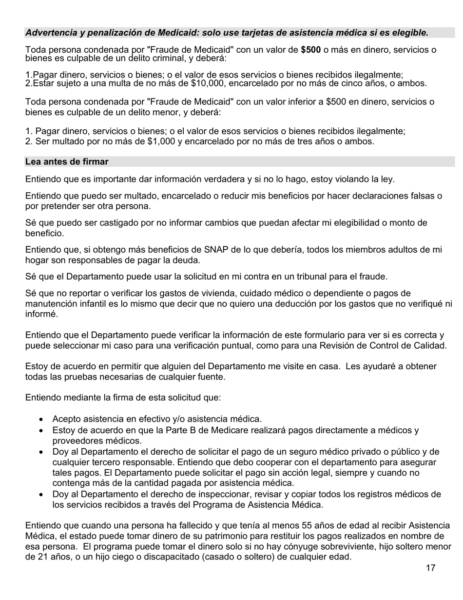 Formulario DHS / FIA CARES9701 Administracion De Inversiones Familiares Solicitud De Asistencia - Maryland (Spanish), Page 17