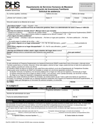 Formulario DHS/FIA CARES9701 Administracion De Inversiones Familiares Solicitud De Asistencia - Maryland (Spanish)