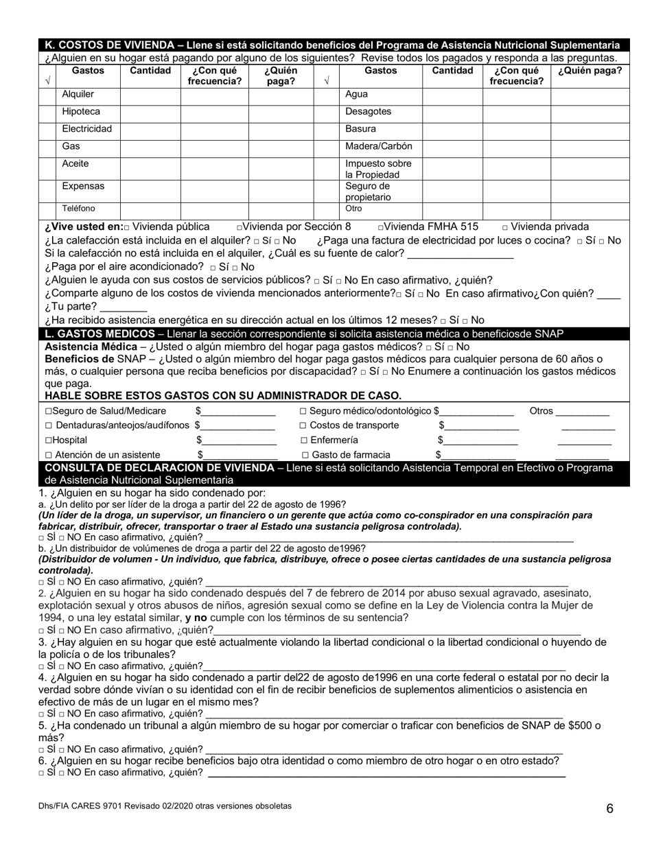 Formulario DHS / FIA CARES9701 Administracion De Inversiones Familiares Solicitud De Asistencia - Maryland (Spanish), Page 6
