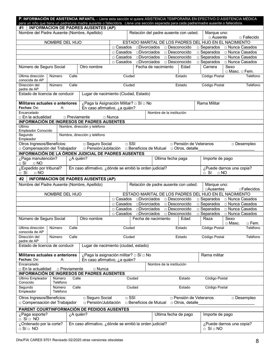 Formulario DHS / FIA CARES9701 Administracion De Inversiones Familiares Solicitud De Asistencia - Maryland (Spanish), Page 8