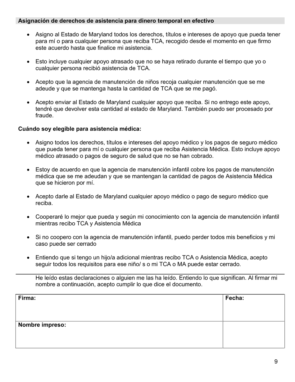 Formulario DHS / FIA CARES9701 Administracion De Inversiones Familiares Solicitud De Asistencia - Maryland (Spanish), Page 9