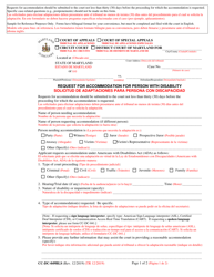 Document preview: Sample Form CC-DC-049BLS Request for Accommodation for Person With Disability - Maryland (English/Spanish)