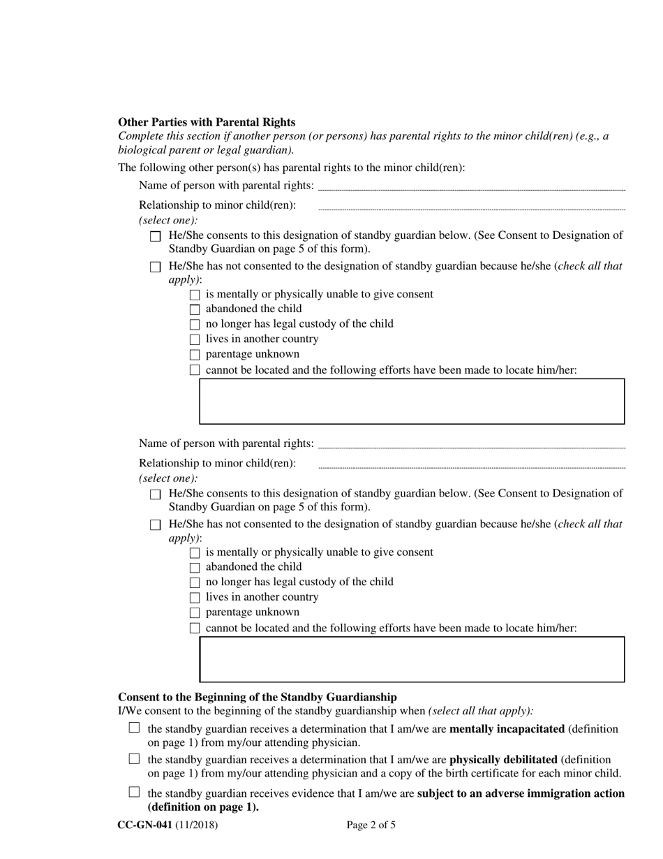 Form CC-GN-041 Parental Designation and Consent to the Beginning of Standby Guardianship - Maryland, Page 2