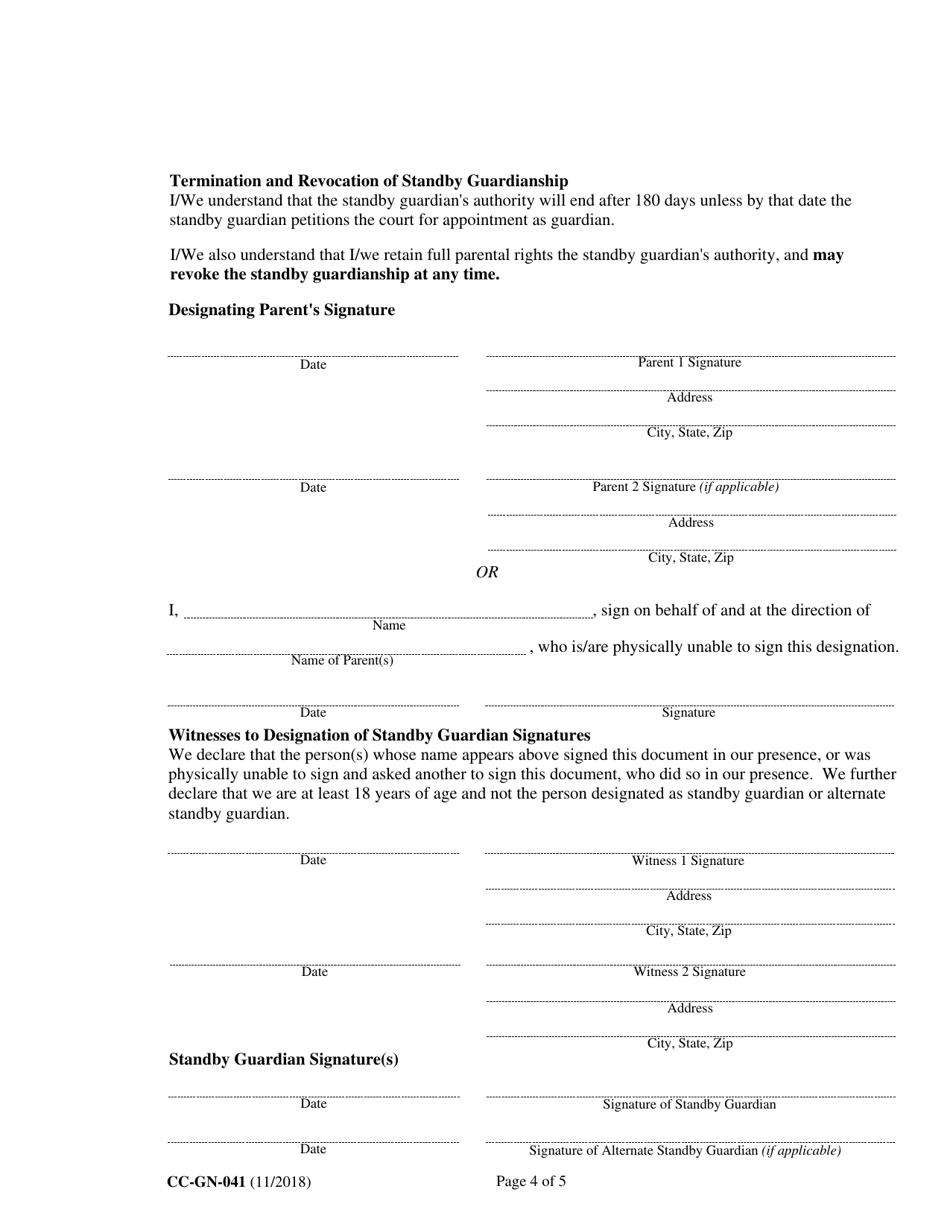 Form CC-GN-041 Parental Designation and Consent to the Beginning of Standby Guardianship - Maryland, Page 4