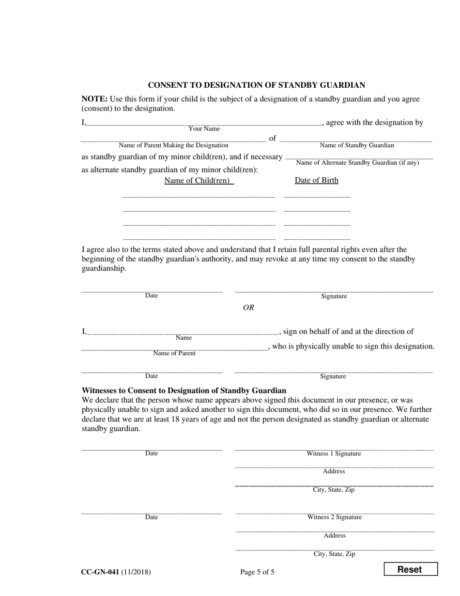 Form CC-GN-041 Parental Designation and Consent to the Beginning of Standby Guardianship - Maryland, Page 5
