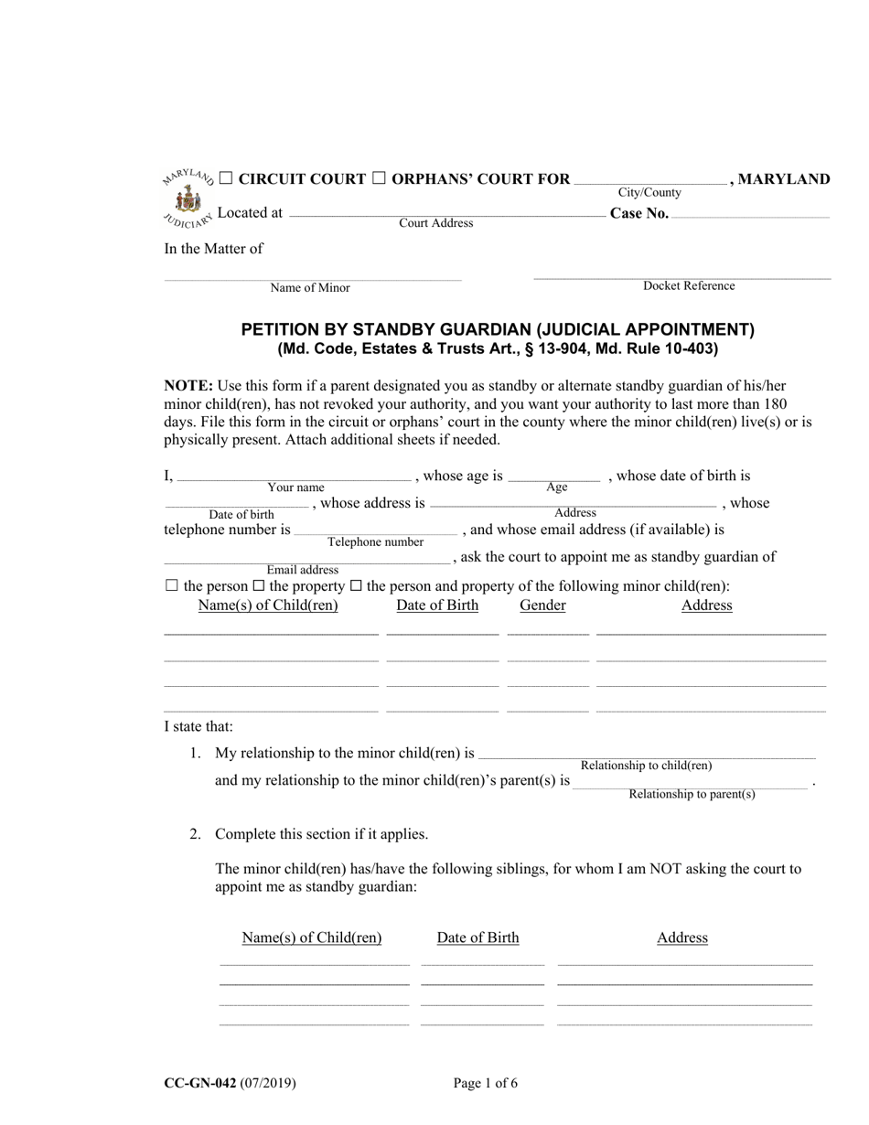Form CC-GN-042 Petition by Standby Guardian (Judicial Appointment) - Maryland, Page 1