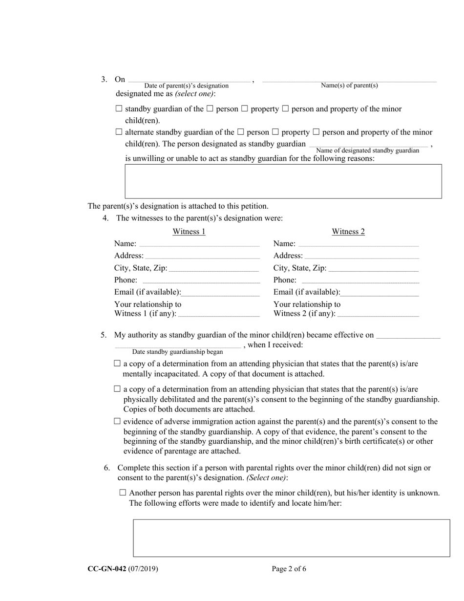 Form CC-GN-042 Petition by Standby Guardian (Judicial Appointment) - Maryland, Page 2